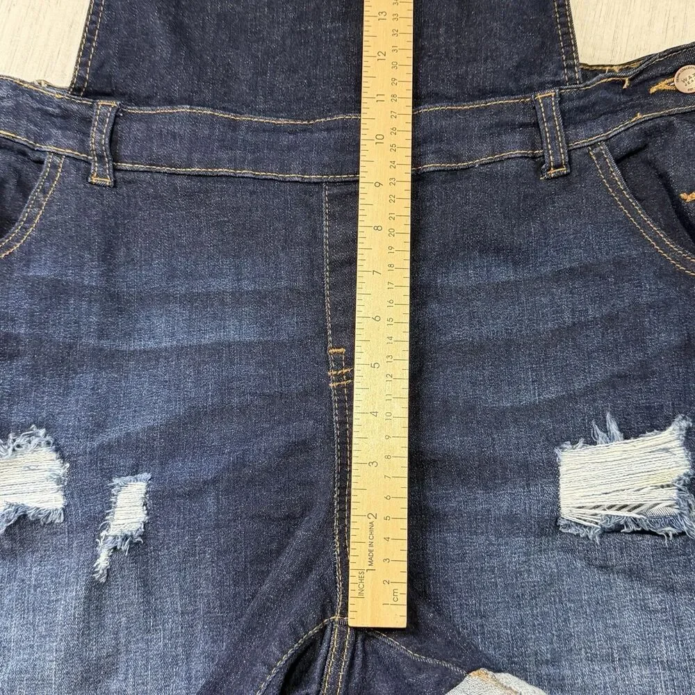 Wax Jeans Shortalls Dark‎ Blue Overalls Shorts Distressed Stretch Size 2X/3X